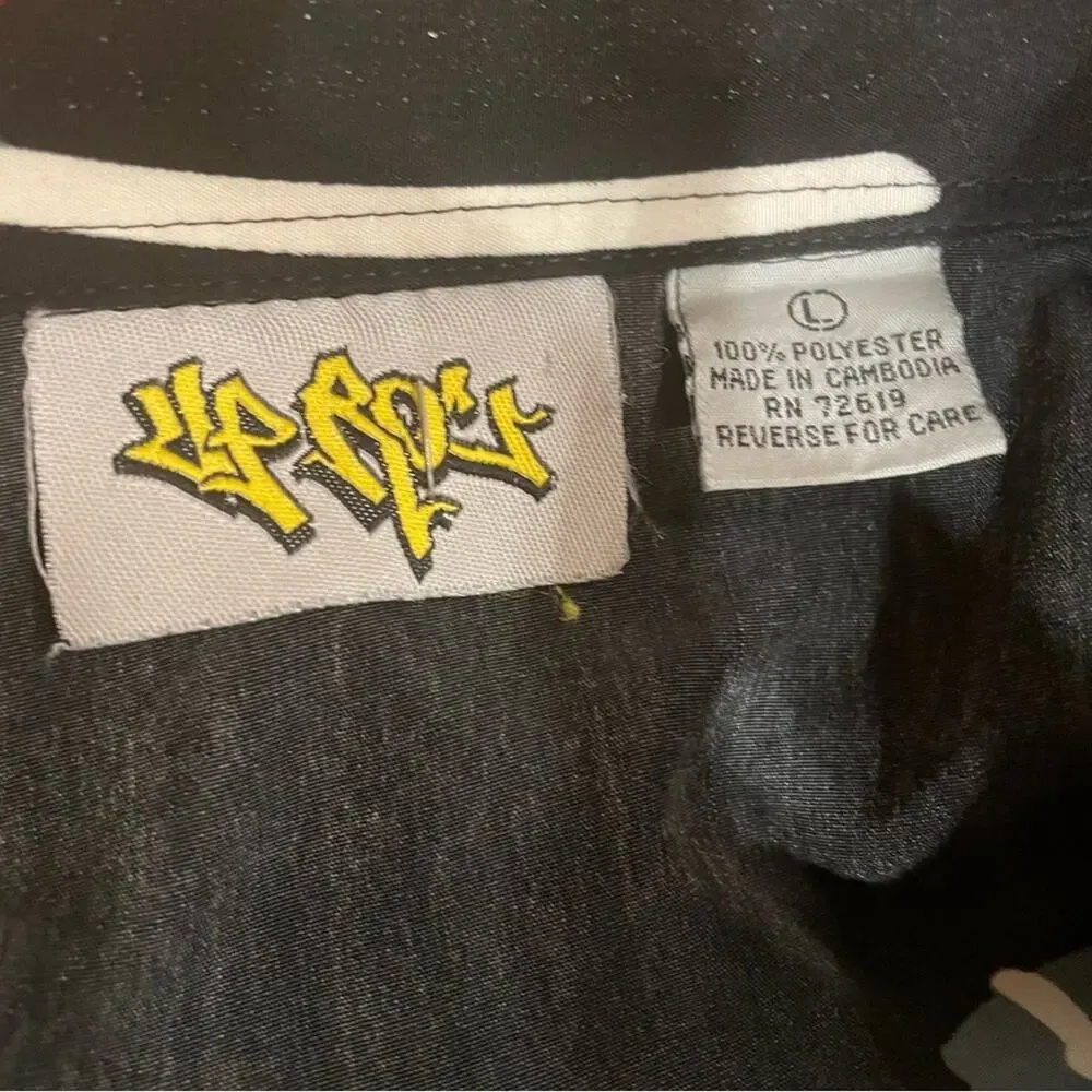 Up Ro's Button Down‎ Shirt Mens Large Black Graffiti Character Streetwear Top